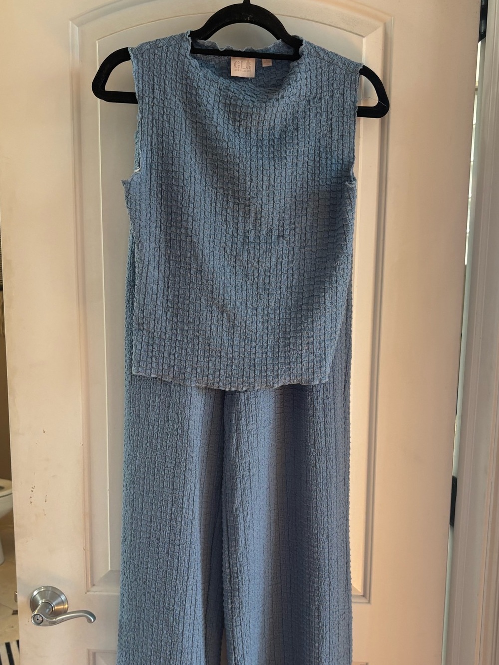 Light Blue Matching Set Textured Tank Top and Pants